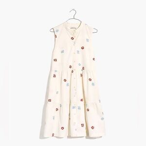 Daisy Embroidered Banded-Collar Tiered Dress